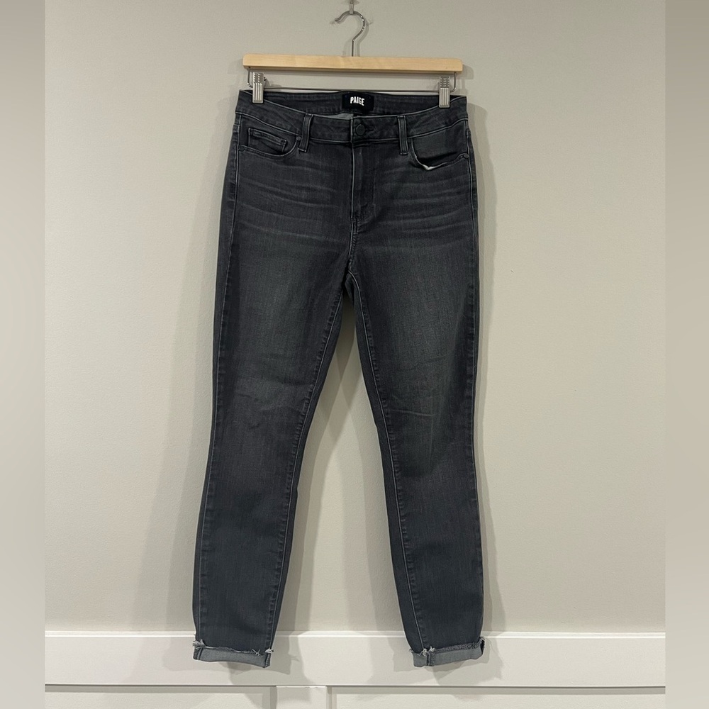 Paige Skyline Skinny Jeans Women’s Size 30 Dusk Grey Raw Hem Stretch Denim